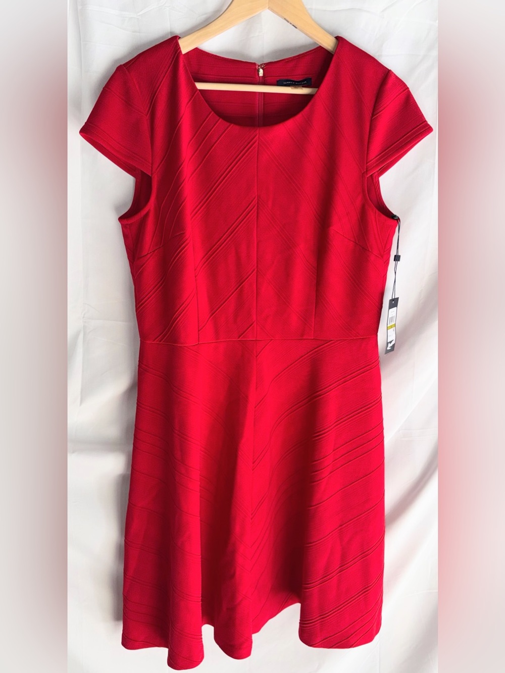 Tommy Hilfiger Red Textured Fit-and-Flare Dress
